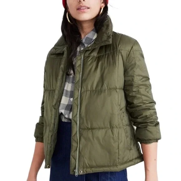 Madewell Travel Buddy Olive Green Women's Packable Puffer Jacket - Picture 2 of 7